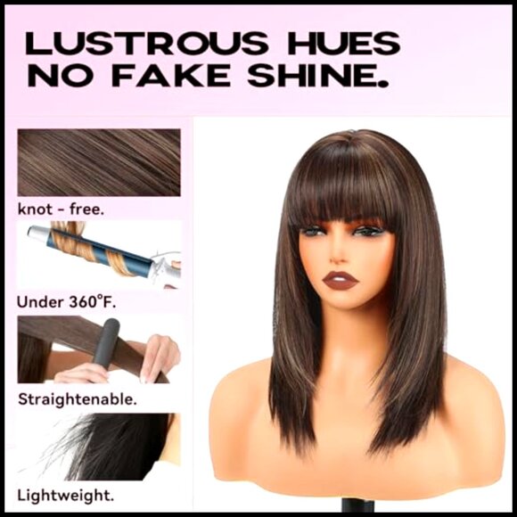 Heat Resistant Synthetic Wig Layered Straight Shoulder Length Natural Looking main image 4